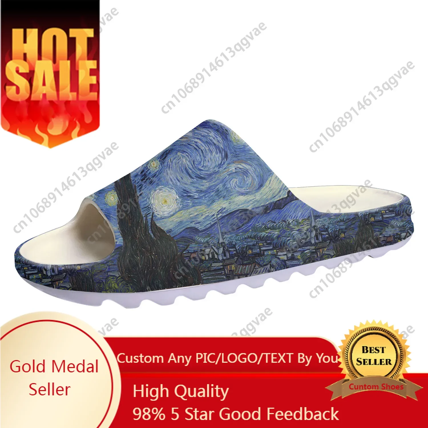 

Starry Night Van Gogh Oil Paint Soft Sole Sllipers Home Clogs Step on Water Shoes Mens Womens Teenager Customize on Shit Sandals