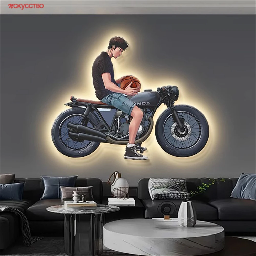 

Motorcycle Basketball Youth Wall Painting Lamp Children Bedroom Study Nursery Decoration Mural Corridor Sconces Night Lights Art