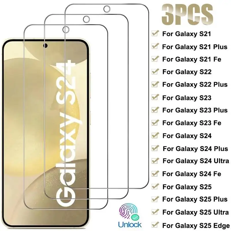 

3PCS Full Cover Tempered Galaxy S25 S24 Ultra Edge Screen Protector For Samsung S21 S22 S23 Plus S20 Fe Glass