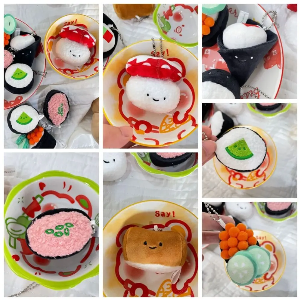 Bonito expressão sushi chaveiro de pelúcia enrolado à mão sushi pepino sushi boneca de pelúcia brinquedo estilo japonês polvo sushi