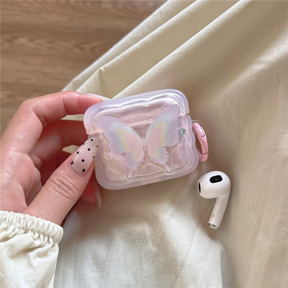 

Мультяшная основа для Apple AirPods 1 2 Pro, 3 поколение, зеркальная бабочка, зеркальная для AirPods Pro, с брелоком