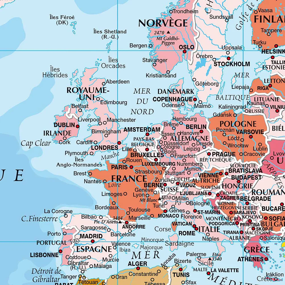 Plakat ścienny Mapa świata Język francuski Poliester Winyl Malarstwo Biuro Artykuły szkolne Dekoracja domu Carte Monde