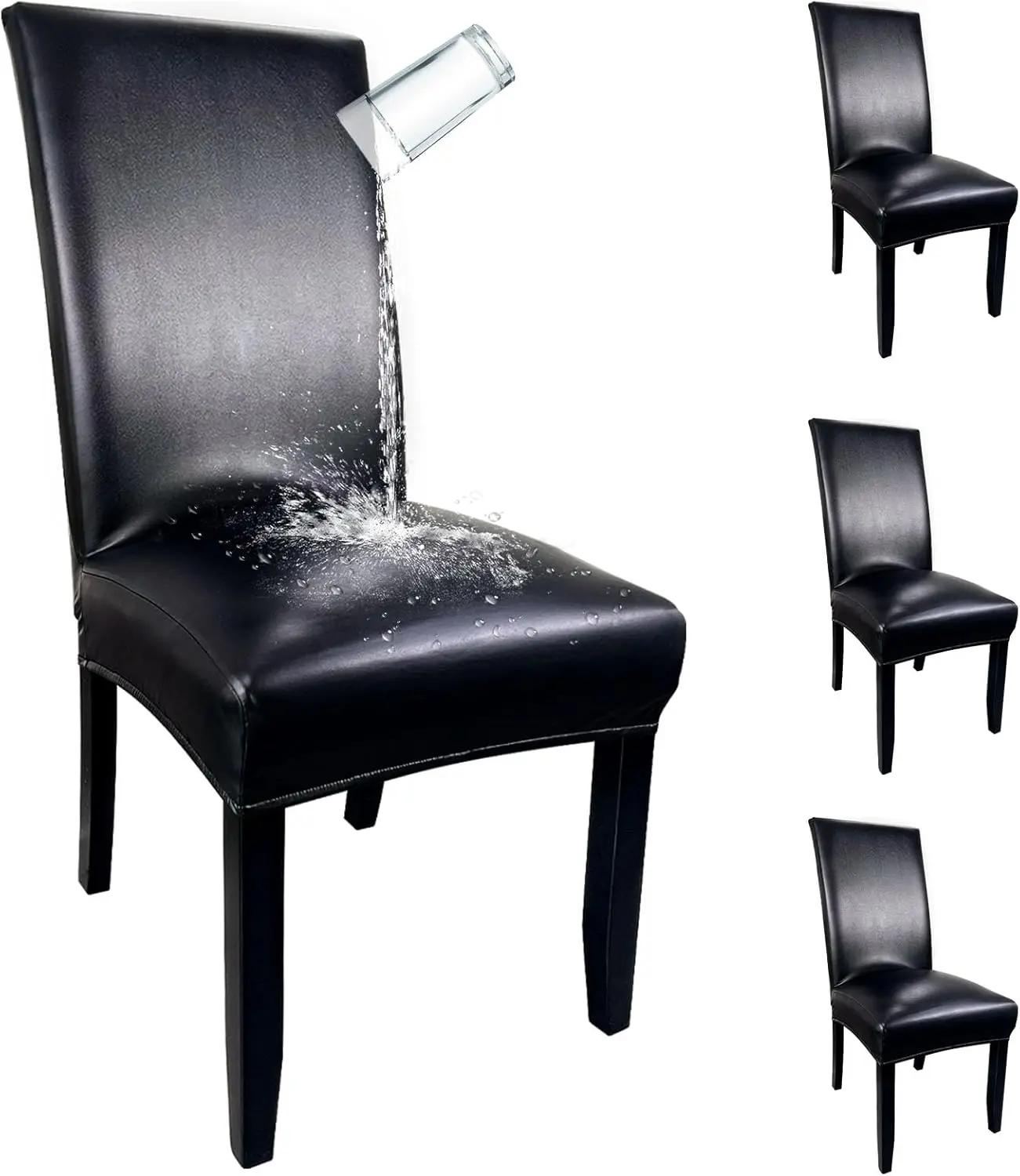 

Pu Leather Dining Chair Covers set of 4, Waterproof Kitchen Chair Covers for Protecting Chairs from Stain/Scratch, Soft &amp