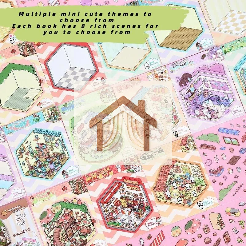 Cartoon Mini 3D Cottage Sticker Book Miniature Scene DIY Journal Supplies for Scrapbooking Lover Creative Handcraft