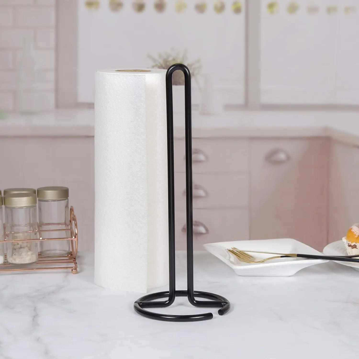 1pc Black Metal Paper Towel Holder, High-quality, Stylish & Durable, Tissue Organizer for Kitchen, Bathroom & Living Room