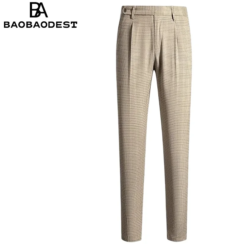 

"Men's Custom Tailored Plaid Suit Pants - Expandable Waistband, Pleated Formal Trousers, High Quality Wool Blend, Business Pant