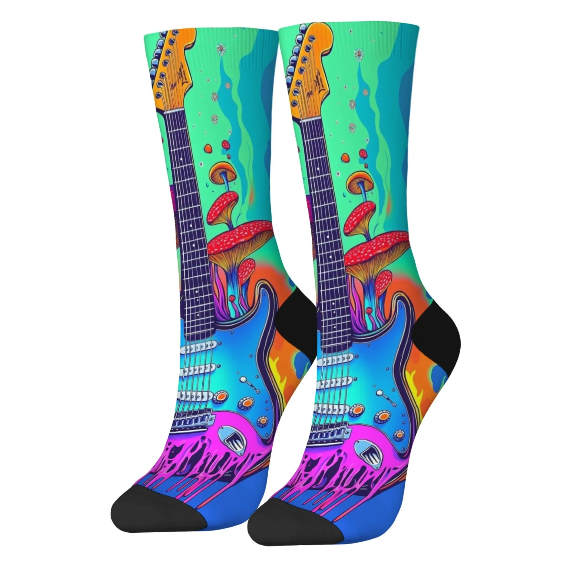 Psicodélico rock guitarra pop música meias masculinas novidade feliz engraçado tripulação meias louco hip hop tendência meias harajuku estilo retro