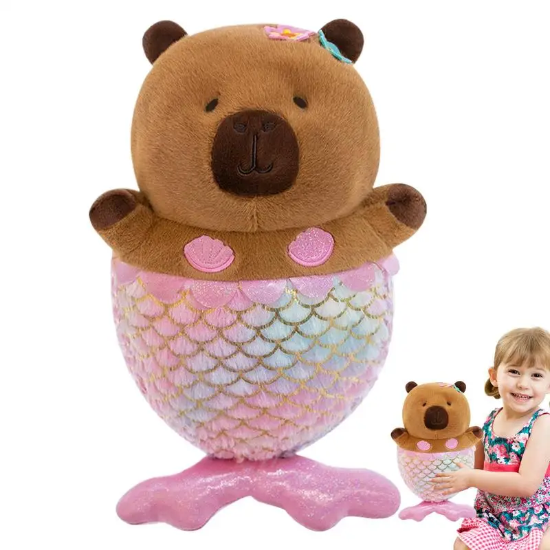 Stuffed Capybara Plush Toy Huggable Stuffed Mermaid Capybara Figurine Adorable Capybara Doll Toy For Boys Girls Living Room