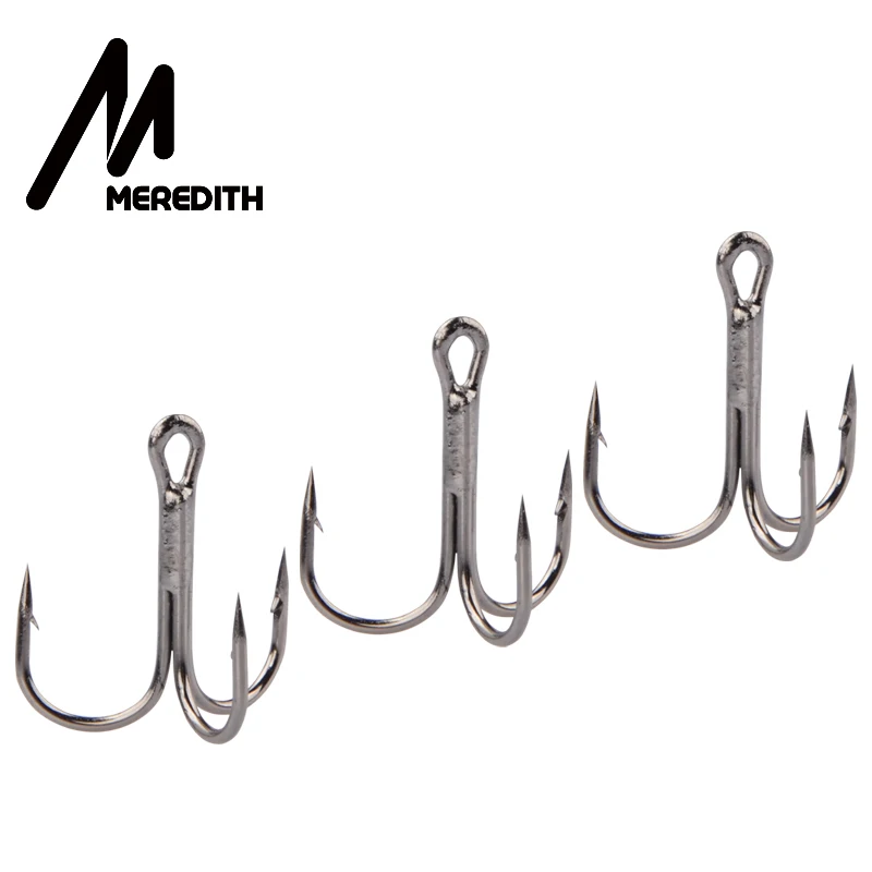 MEREDITH 20Pcs Fishing Hook High Carbon Steel Treble Round Bend Bass