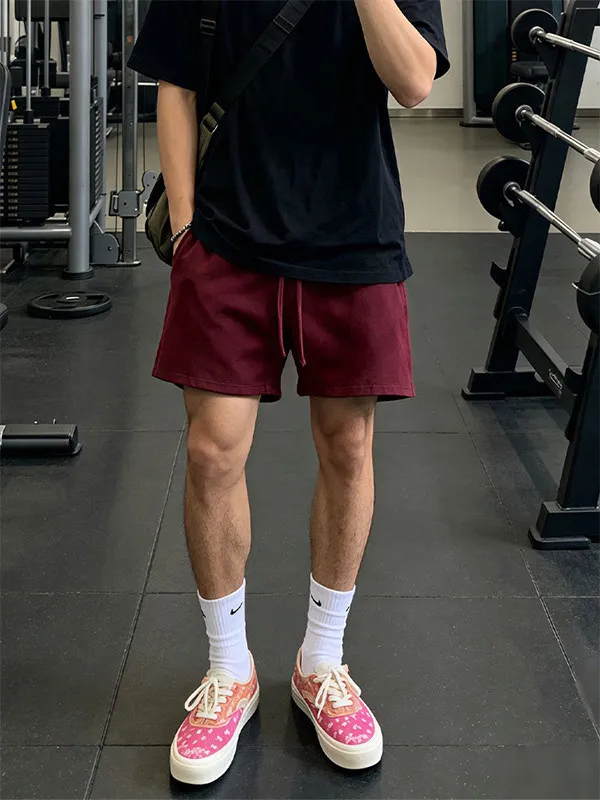 Red Sport Shorts Men's Summer Thin American Retro Fitness Outdoor Basketball Running Four Five Split Pants Casual Loose Fit