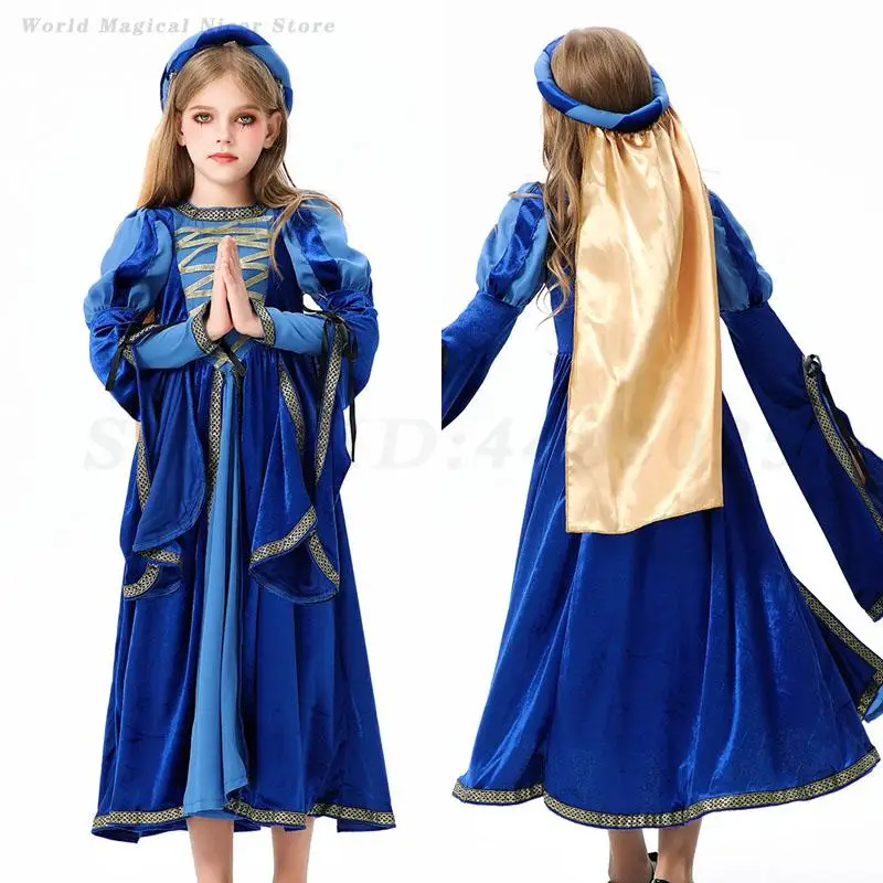 

Детский карнавальный костюм королевы в стиле ретро для девочек, одежда на Хэллоуин, европейское средневековое платье эпохи Возрождения, драматическое платье принцессы