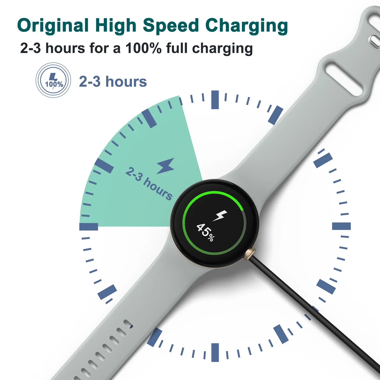 Kabel pengisi daya Cepat Tipe C 100cm, untuk Google Pixel Watch portabel pemegang kawat pengisian untuk Google Pixel Watch Dok adaptor pengisi daya