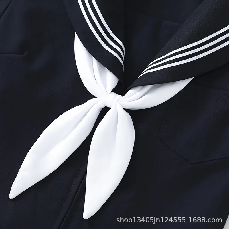 日本のJKスタイルネイビーホワイトスリーストライプセーラー制服スカートセット - 日常着、コスプレ用の本格的な学校服