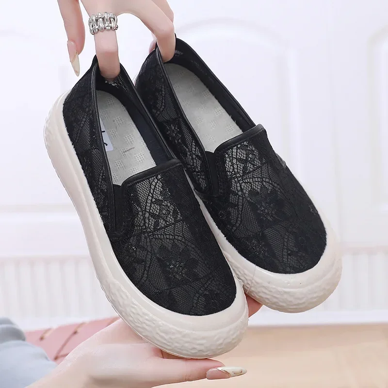 Xiaoxiangfeng Fisherman Soft soled Shoes Anti slip Women's Lace Mesh Fashion Breathable One Step Sneakers