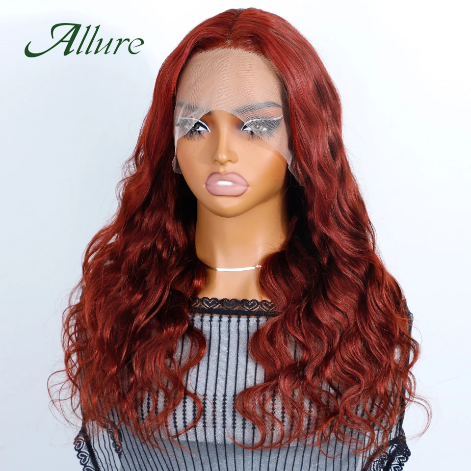 T Part Lace Front Human Hair Wig HD Прозрачный бразильский объемный волнистый парик для чернокожих женщин Коричневый цветной парик из волос Allure