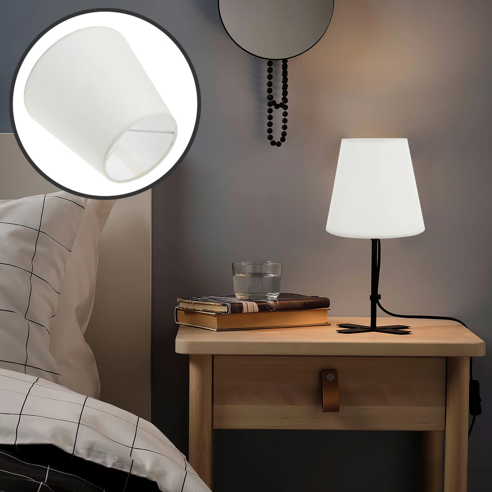 

Clip on Fabric Table Lamp Shade Replacement Soft Warm Light Lampshade for Desk Bedside Floor Lamp Clip- Bulb Lampshade