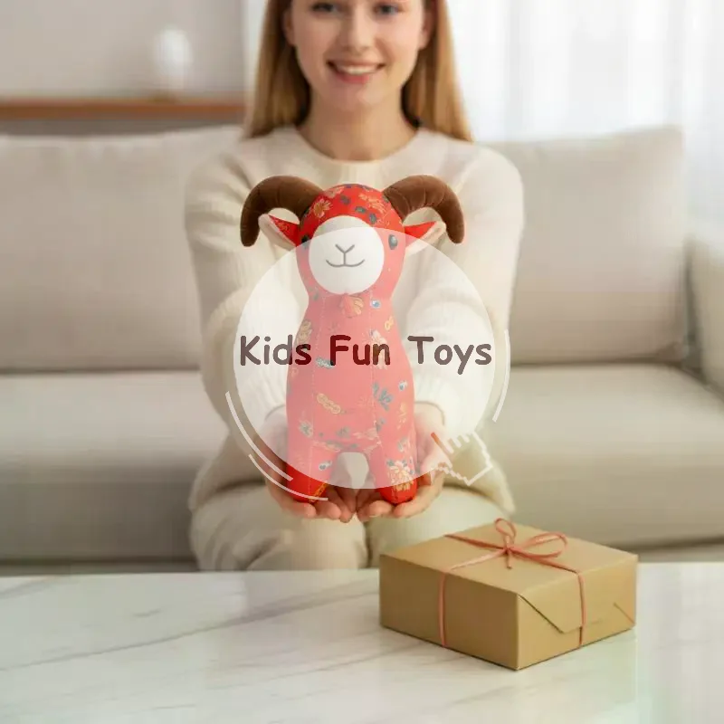 Chinese Style Floral Cloth Zodiac Goat Plush Doll Soft Stuffed Sheep Mascot Perfect for Kids Gift Home Living Room Decor