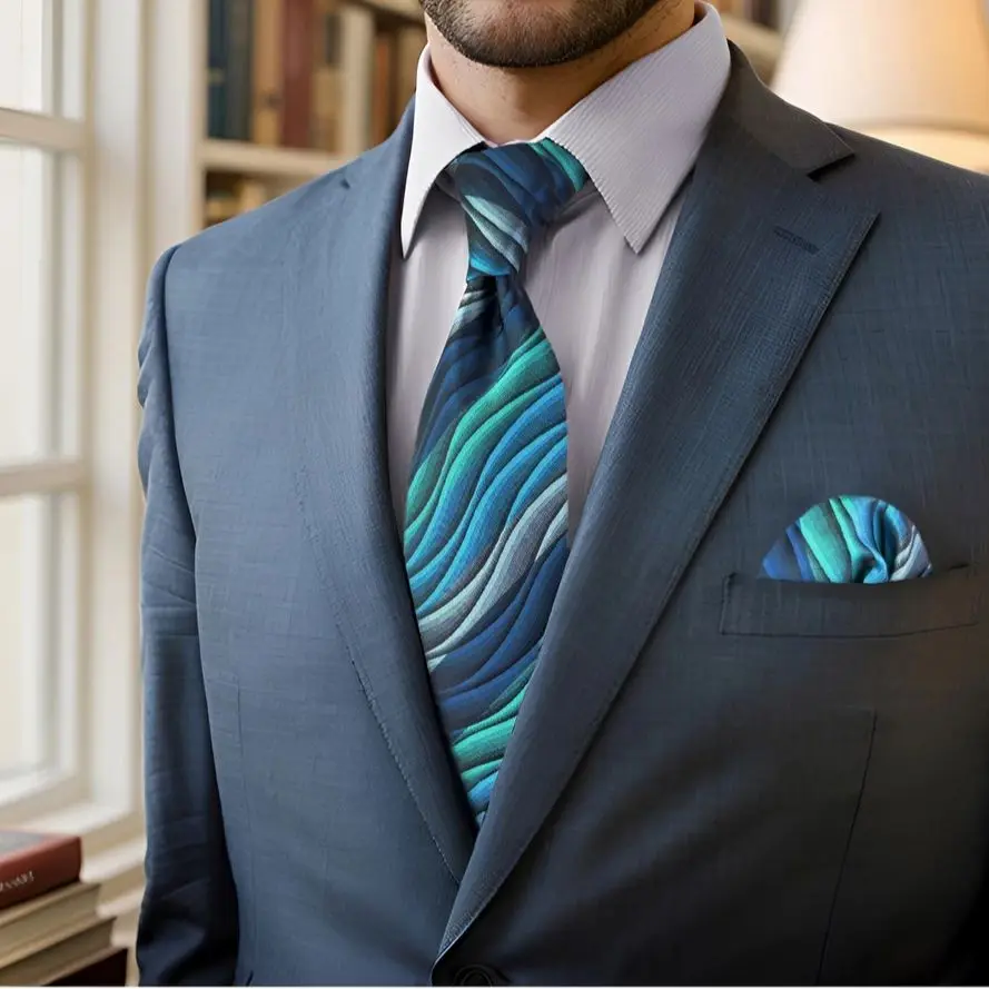 Conjunto de gravatas masculinas extra longas clássicas geométricas onduladas turquesa multicoloridas 63 "160 cm gravata borboleta pré-amarrada