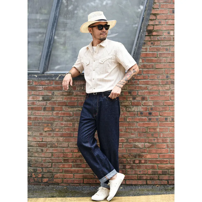 Sauce Zhan Vintage Western-inspired Jacquard Shirt Men's Autumn Short Sleeve Lyocell Cotton Casual Shirt Loose Fit