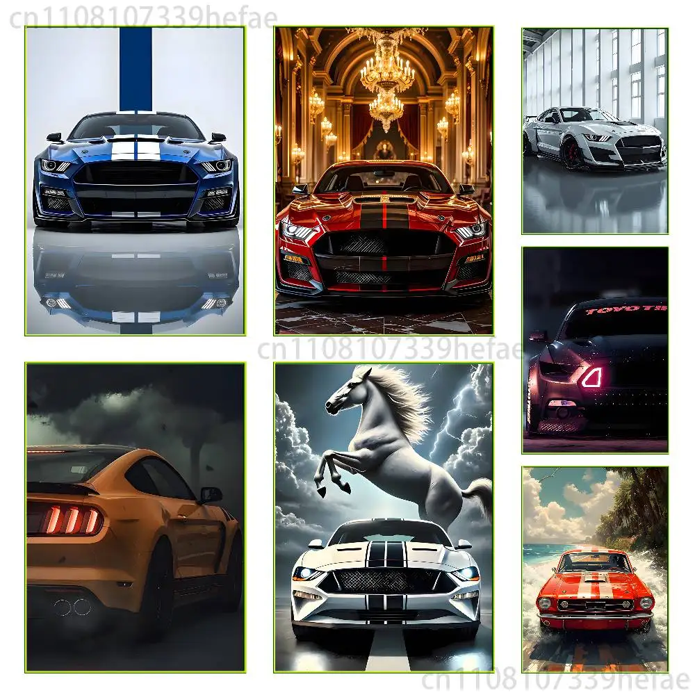 

sports cars Blue Red M-Mustang Poster HD art sticky wall waterproof home living room bedroom bar aesthetic decoration