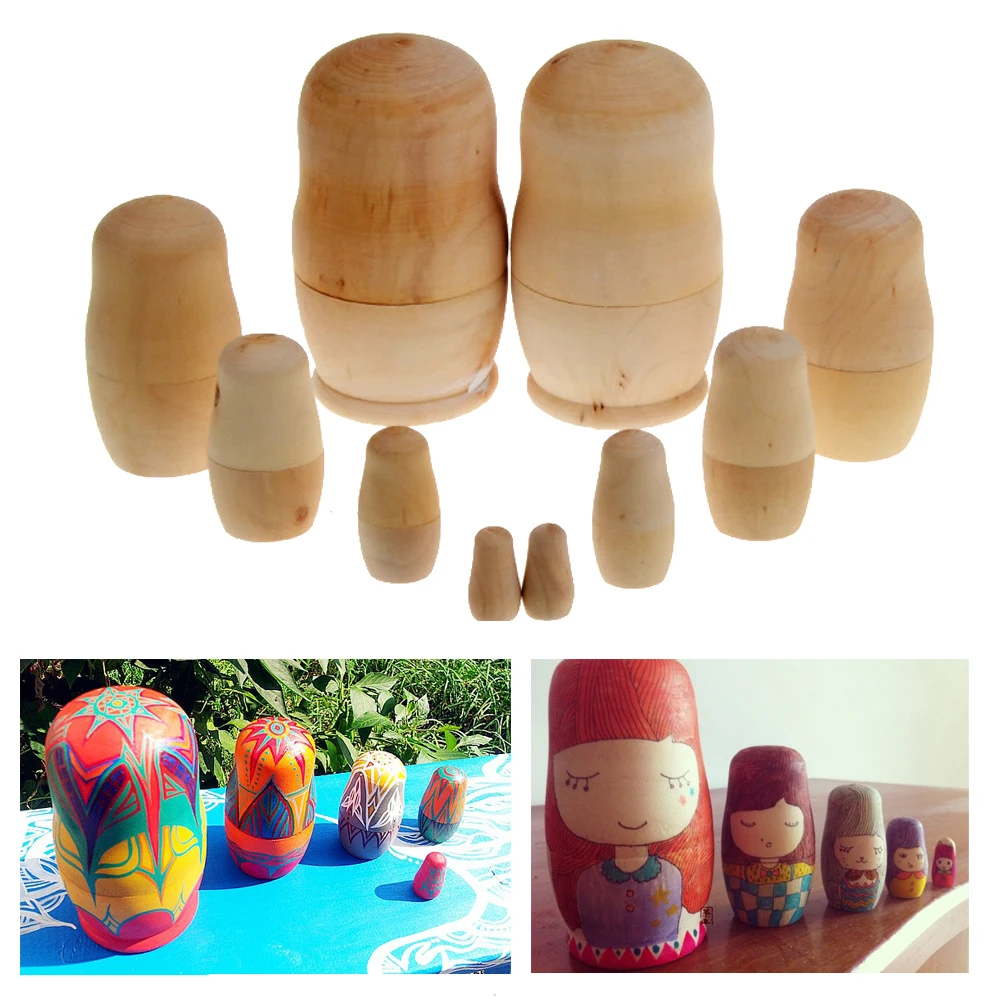 5x Unpainted DIY Blank Wooden Embryos Russian Nesting Dolls Matryoshka Toy Hand Painted Decor Russian Nesting Dolls