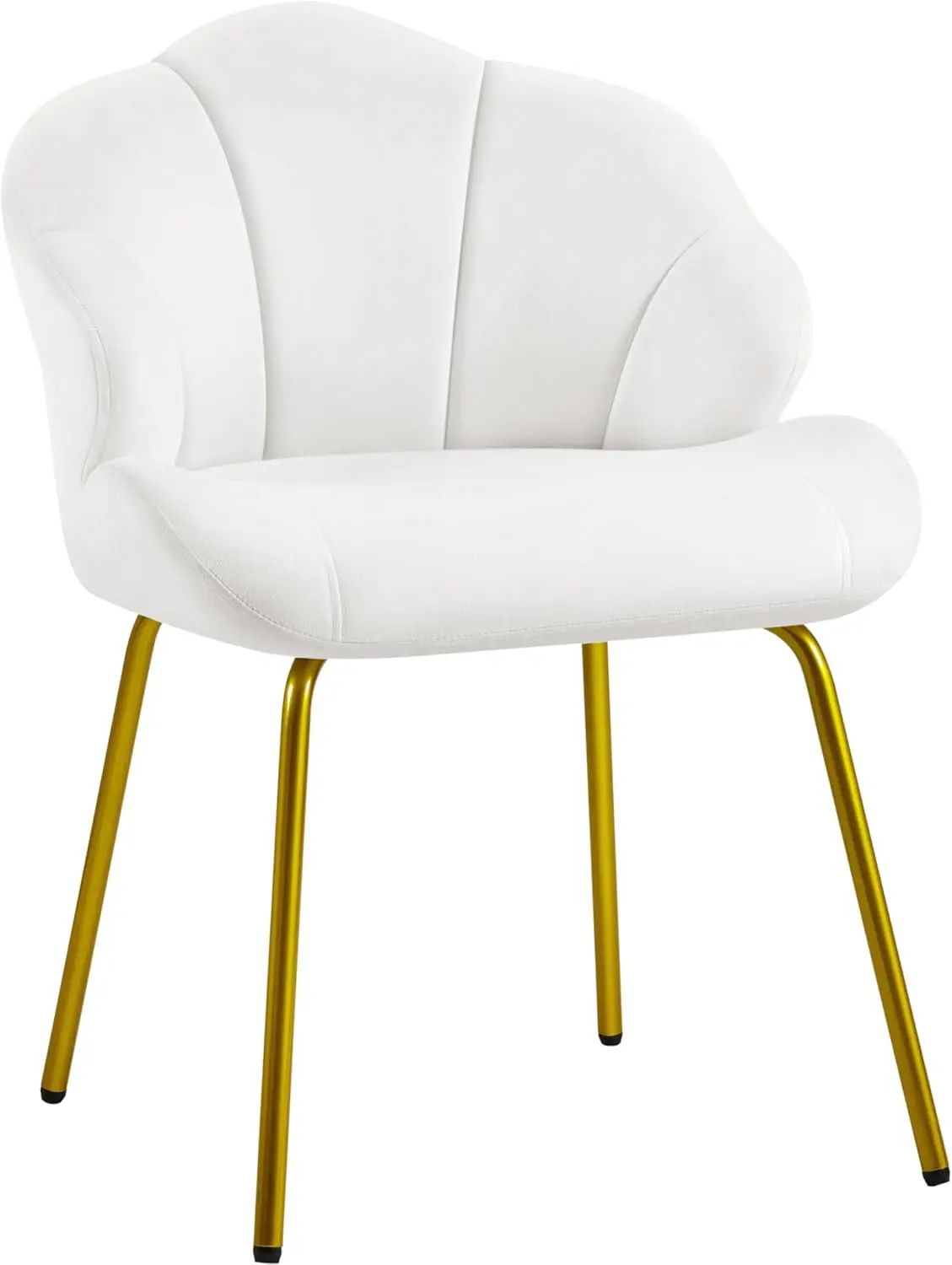 

Velvet Accent Chair with Shell-Shaped Backrest, Gold Legs, White - Modern Vanity Chair for Bedroom/Living Room