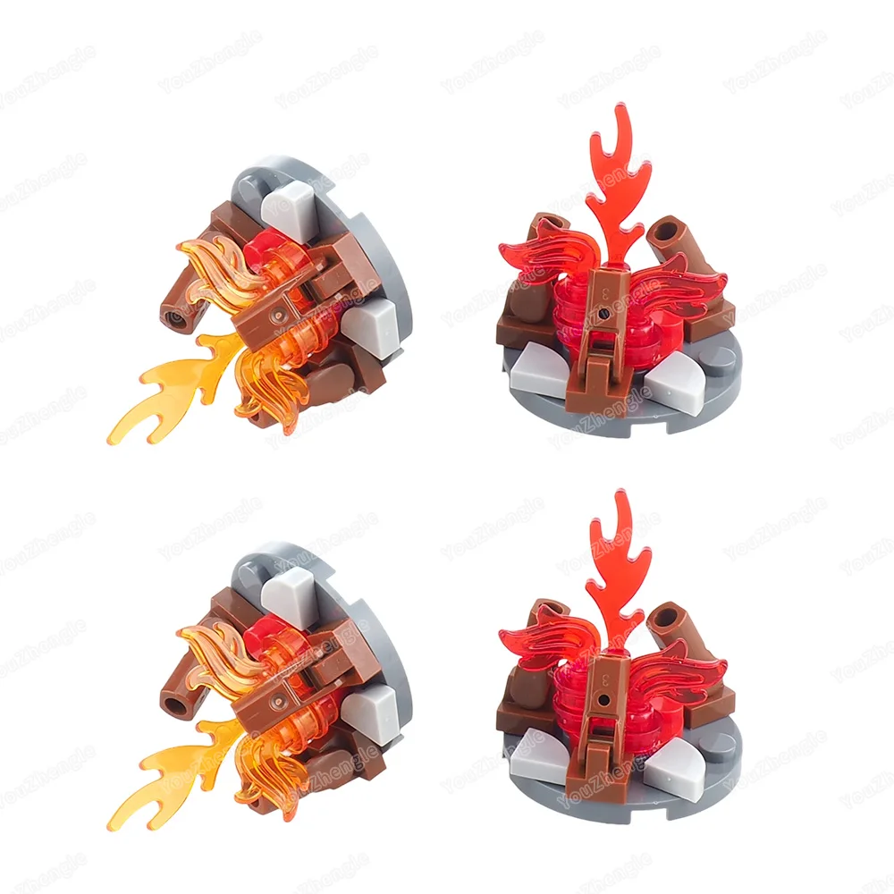 Miniatur Feuer Brennen Baustein Montage MOC Figuren Ausrüstung Camping Holz Stakes Stuhl Szene Passenden Modell Geschenk Junge Spielzeug