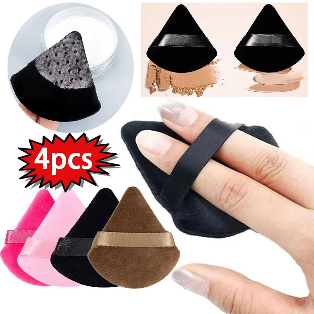 4 szt. Trójkątne Puszyste Płatki do Pudru do Użytku na Sucho i Mokro do Pudru Sypkiego, Płynnego Kosmetyku, Miękkie Pluszowe Płatki do Makijażu Podkładu