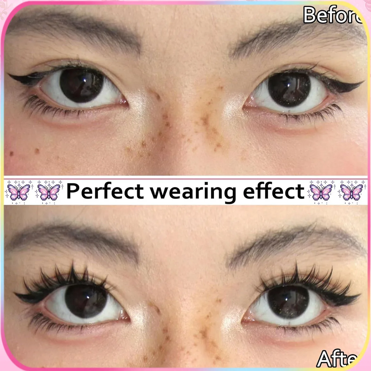 100 Bündel Selbstklebende Wimpern, Geschwungen und Schmal im Dog-Style, 12mm Natürlich Verdickte Dünne Streifenwimpern, Selbstklebend – Detail 1