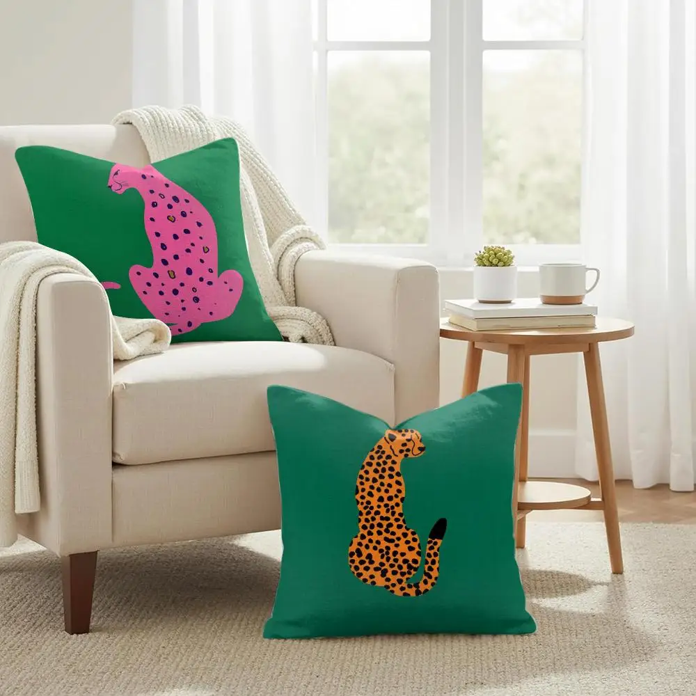 Geometric Animal leopard Cushion Cover Summer Coolness Linen Organic Fabric Sofa Pillow Case Double-Sided Printing Home Decor