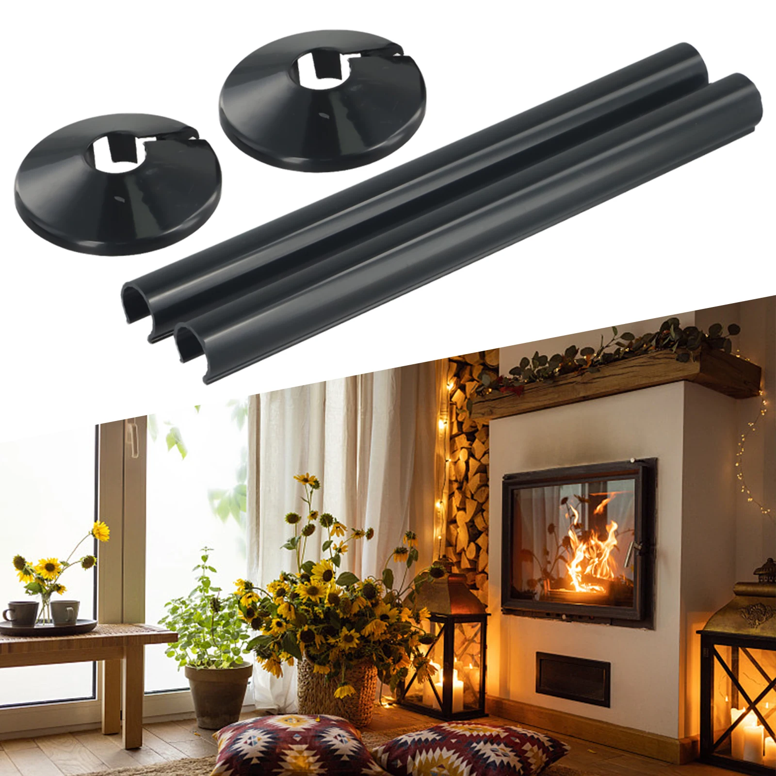 2pcs Radiator Pipe Covers 15mm For Black Collar Sleeve Fit Bathroom Pipes With Easy Snap-On Fit Heating Pipe Decorative Ring