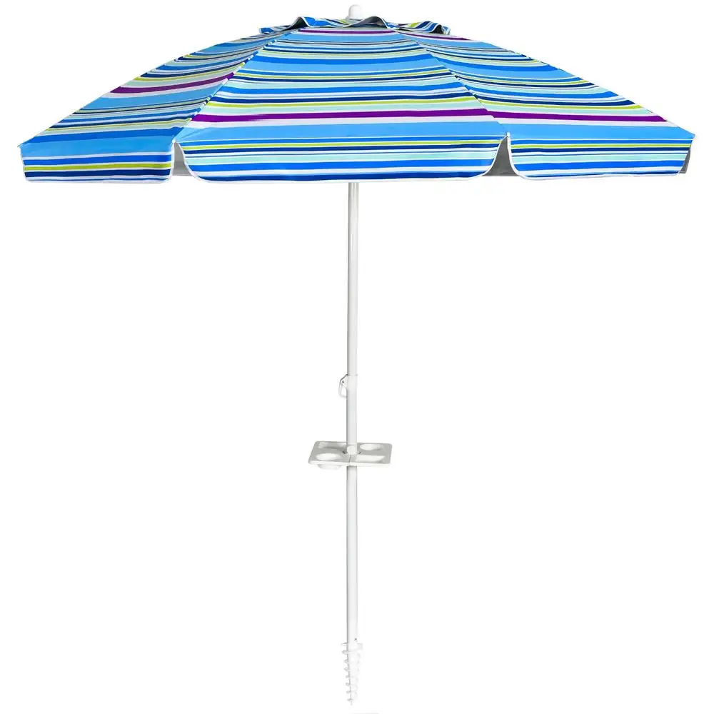 7.2 Ft Portable Beach Umbrella With Sand Anchor, Tilt Mechanism And Vent, Polyester Sun Shade For Outdoor Patio Poolside, Blue