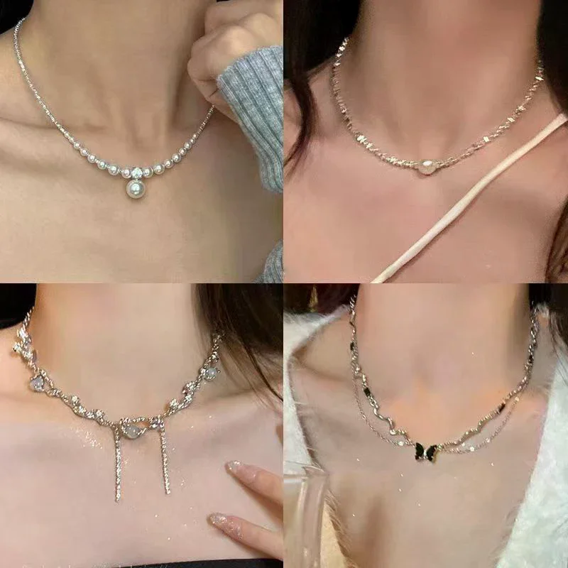 Sweet Irregular Minimalist Temperament Pearl Neck Chain Tassel Choker Necklaces For Women Anniversary Trendy Jewelry Gift