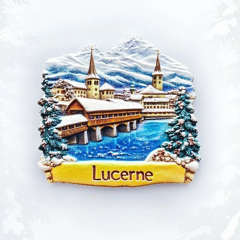 

Lucerne Chapel Bridge Fridge Magnet - Stunning 3D Snowy Landmark Unique Swiss City Travel Gift & Memorable Lake Lucerne Souvenir