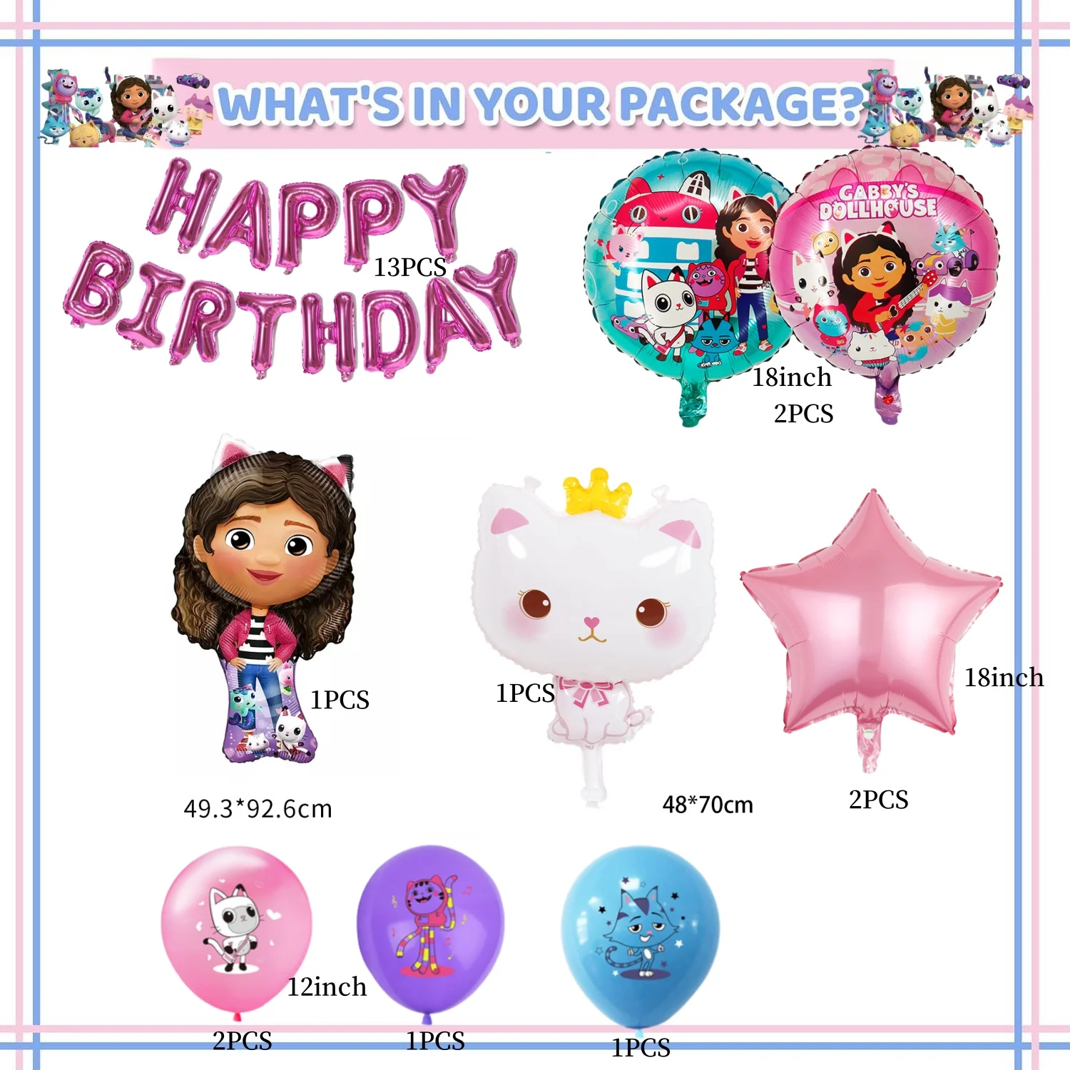 Gabby Dollhouse Cats Birthday Decoration Balloons Gabby's Doll Balloon Foil Helium Balloon Baby Shower Kids Girl Toy Globos Set