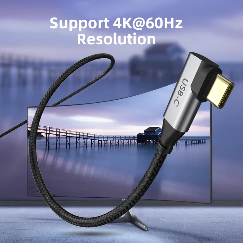 CABLETIME 4K USB C to HDMI Cable 90 Degrees Support 4K@60Hz Resolution Aluminum Shell for Laptop Monitor DELL view 2