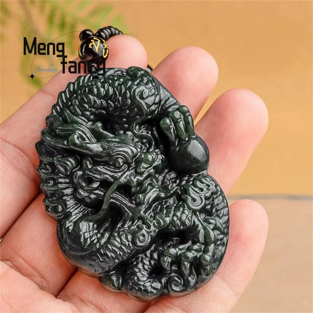 المواد الطبيعية القديمة Hetian الأخضر اليشم الهيجمونيك زودياك التنين قلادة من اليشم رائعة الحرف اليدوية الفاخرة جودة مجوهرات الأزياء