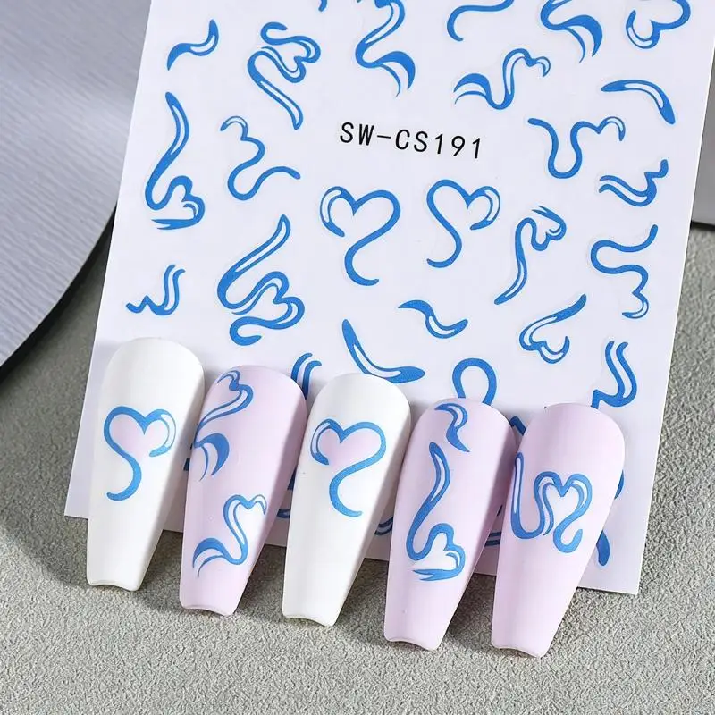 2Sheets Sweet Element Nail Art Stickers Simple Valentine's Day Ribbon Heart Kawaii Decals Colorful Bow Butterfly Manicure Slider