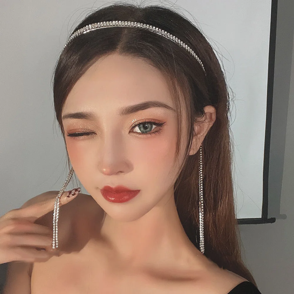 Diadema con borla de diamante para mujer, tocado de cabello femenino de alta moda