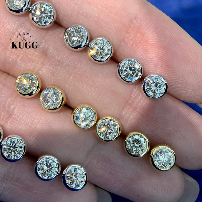

KUGG серьги из 100% белого/желтого золота 18 карат, классический дизайн, серьги-гвоздики с настоящими натуральными бриллиантами 0,62 карата для женщин, высокие ювелирные изделия