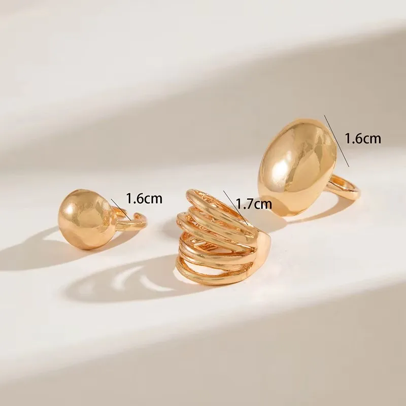 Tocona Smooth Surface Circle Chunky Open Rings Set for Women Trendy Gold Color Geometric Multilayer Finger Rings Fashion Jewelry