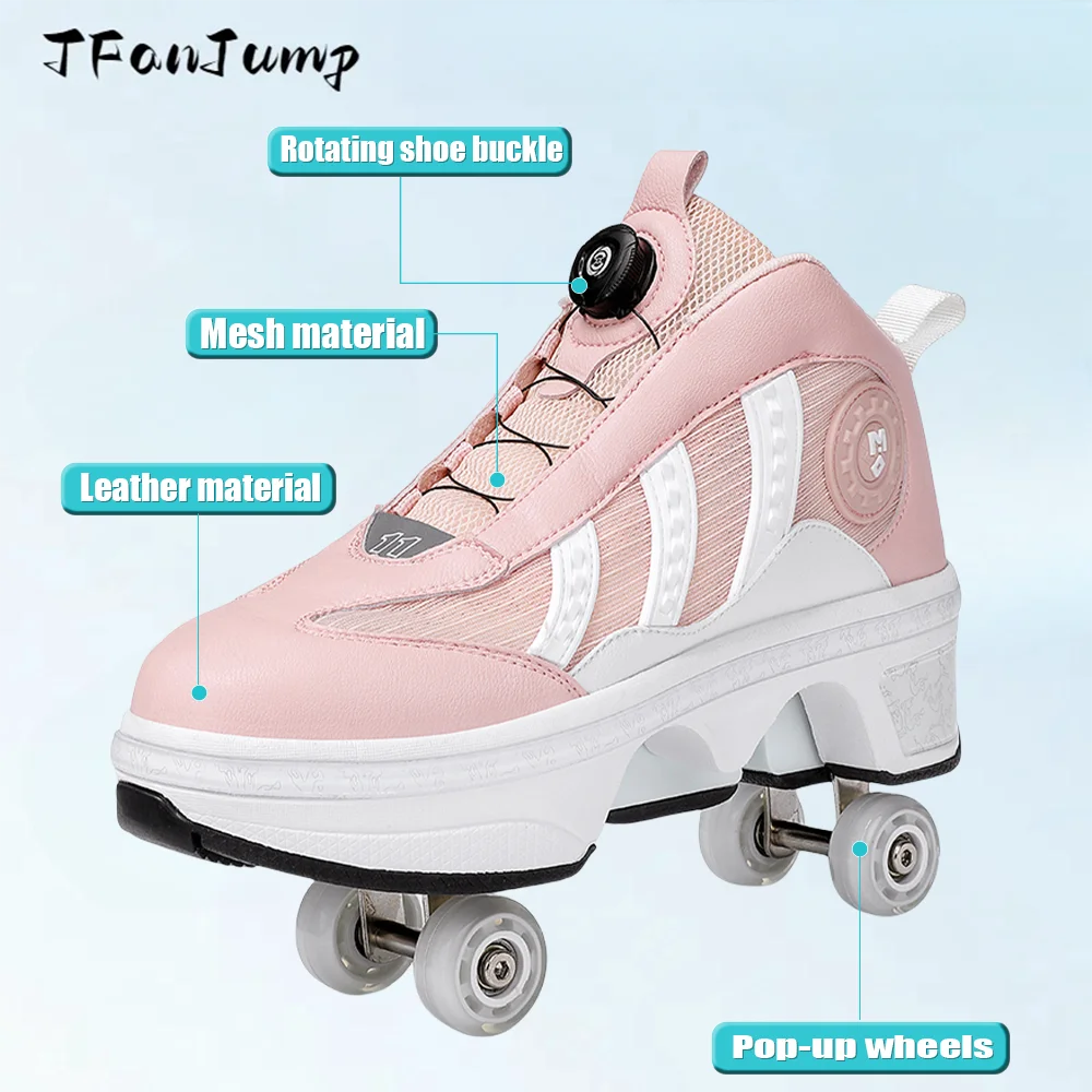 Deformation Roller Skates Shoes Double Row 4-Wheel Skates Roller Shoes with Wheels Dual-Purpose Roller Sneakers Skateboard Shoes