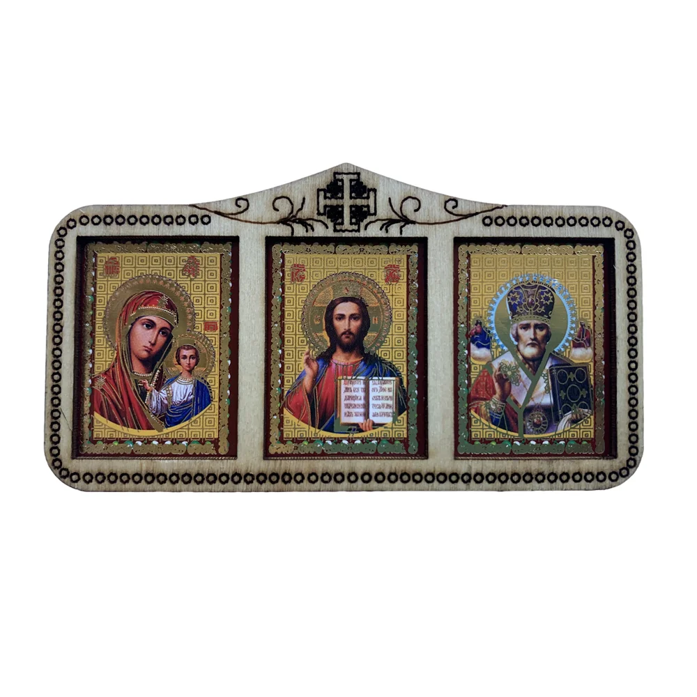 

1pcs Orthodox Wood Icon Father and Virgin Mary Home Decoration Jesus Christmas Decorative plaque