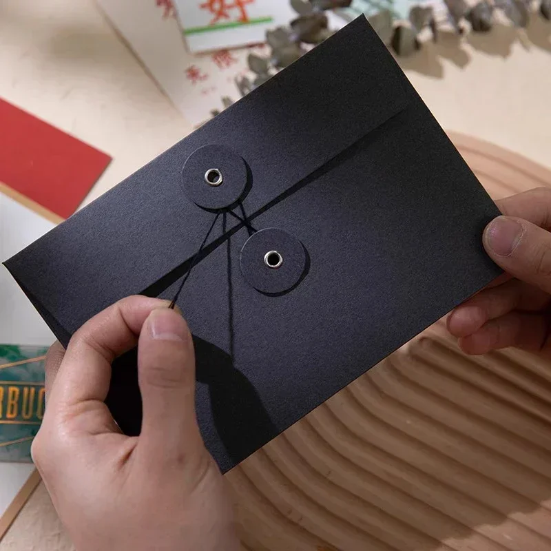A6 Kraft Paper Envelope Vintage Envelopes with Button String Tie Retro File Documents Tickets Bag Business Greeting Card Cover