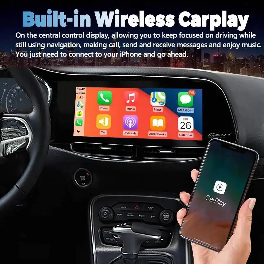 12.3'' Carplay For Dodge Challenger SRT Hellcat 2010-2024 Android Auto Radio Stereo Video Navigation Multimedia Player 4G WiFi