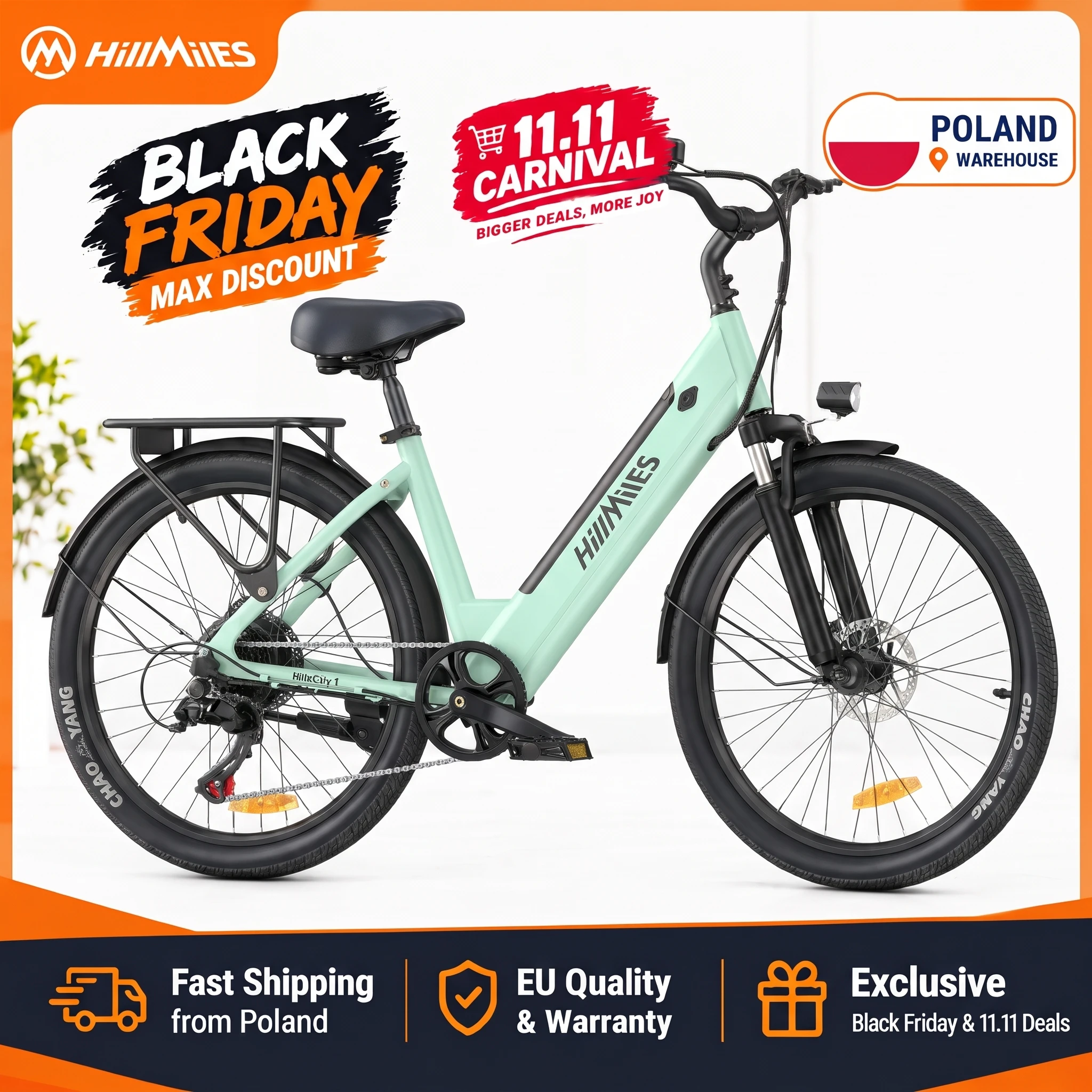HillMiles MileCity 1, vélo électrique 26 pouces, 250 W, 38 Nm, batterie amovible 36 V 13 Ah, autonomie jusqu'à 80–100 km, suspension avant à 7 vitesses, frein à disque mécanique, vélo électrique urbain, vélo électrique EPAC 25 km/h, vert.