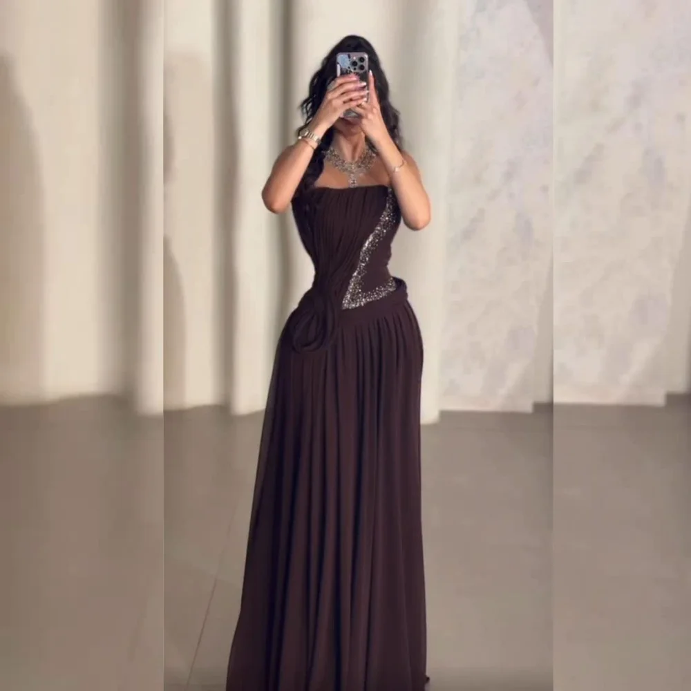 

Customized Fashion Jersey Pleat Sequined A-line Strapless Long Dresses Bespoke Occasion Chinese Style
