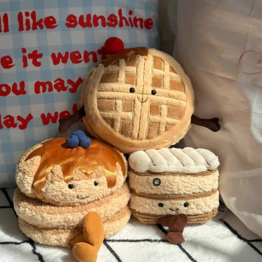 Plush Food Toys Waffle Pancake Cinnamon Roll Lemon Tart Puff Stuffed Doll Cute Kawaii Plush Toy Kids Birthday Gift