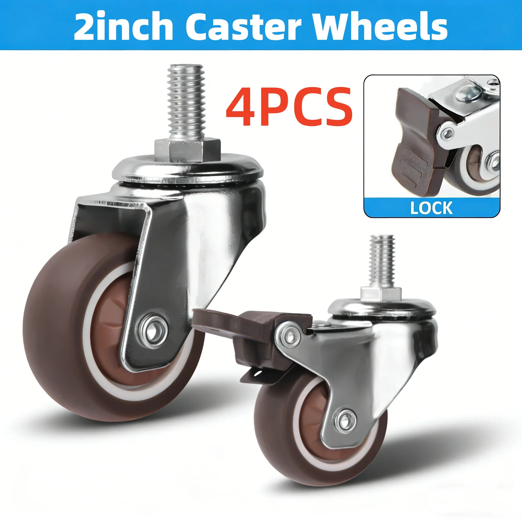 4Pcs 2 Inch Stem Caster Wheels Screw Lever Universal Castors TPR Swivel Stem Wheels with M10 Thread Rod for Carts Furniture
