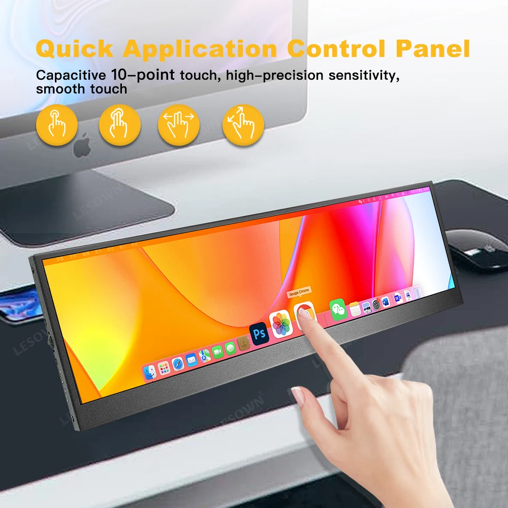 LESOWN Portable Monitor 14.1 Inch 4K Elongated Display 3840x1100 HDMI USB-C Extended Computer Monitor for Laptop PC Switch PS5